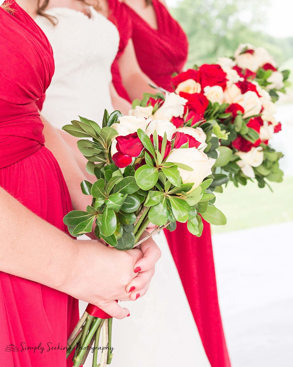 SSP spring wedding| bride and bridesmaids| floral details|red and charcoal wedding