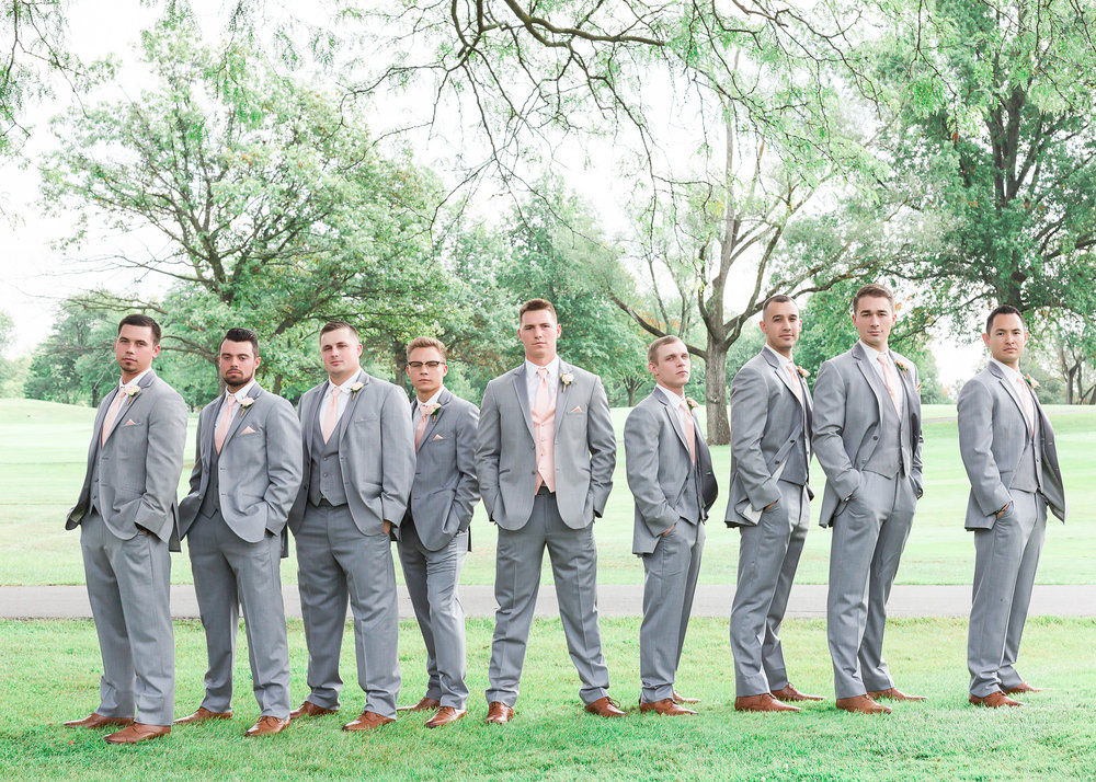 SSP fall wedding|groom and groomsmen| peach and gray wedding
