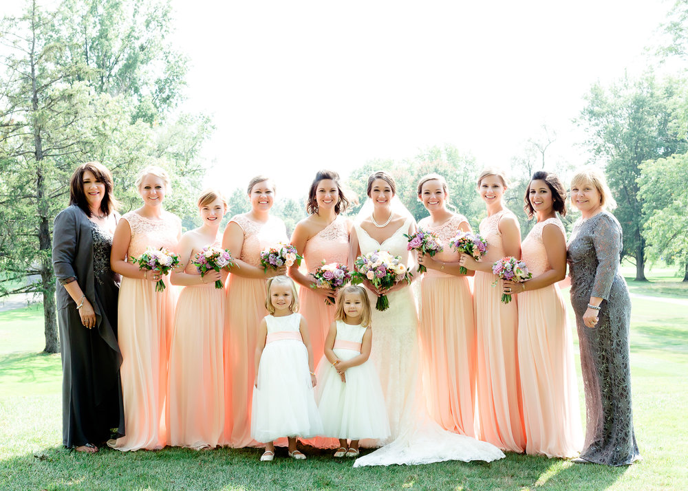SSP fall wedding|bridal party| peach and gray wedding