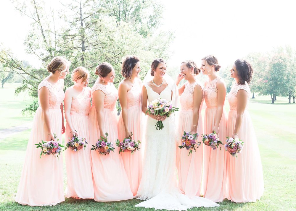 SSP fall wedding|bridal party| peach and gray wedding