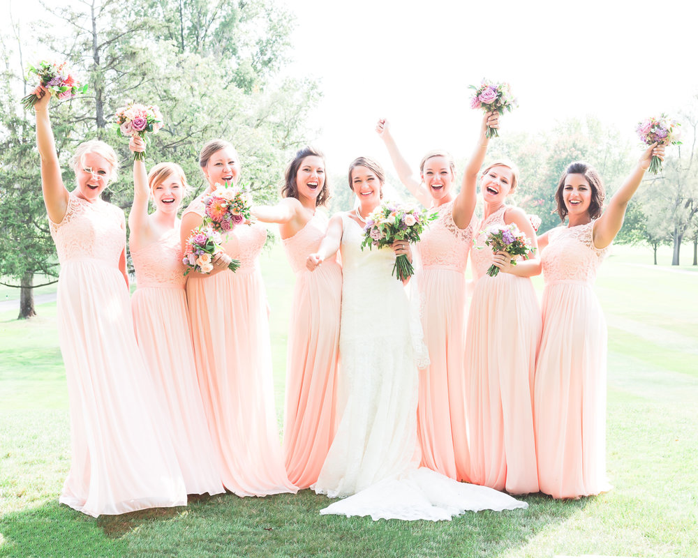 SSP fall wedding|bridal party| peach and gray wedding