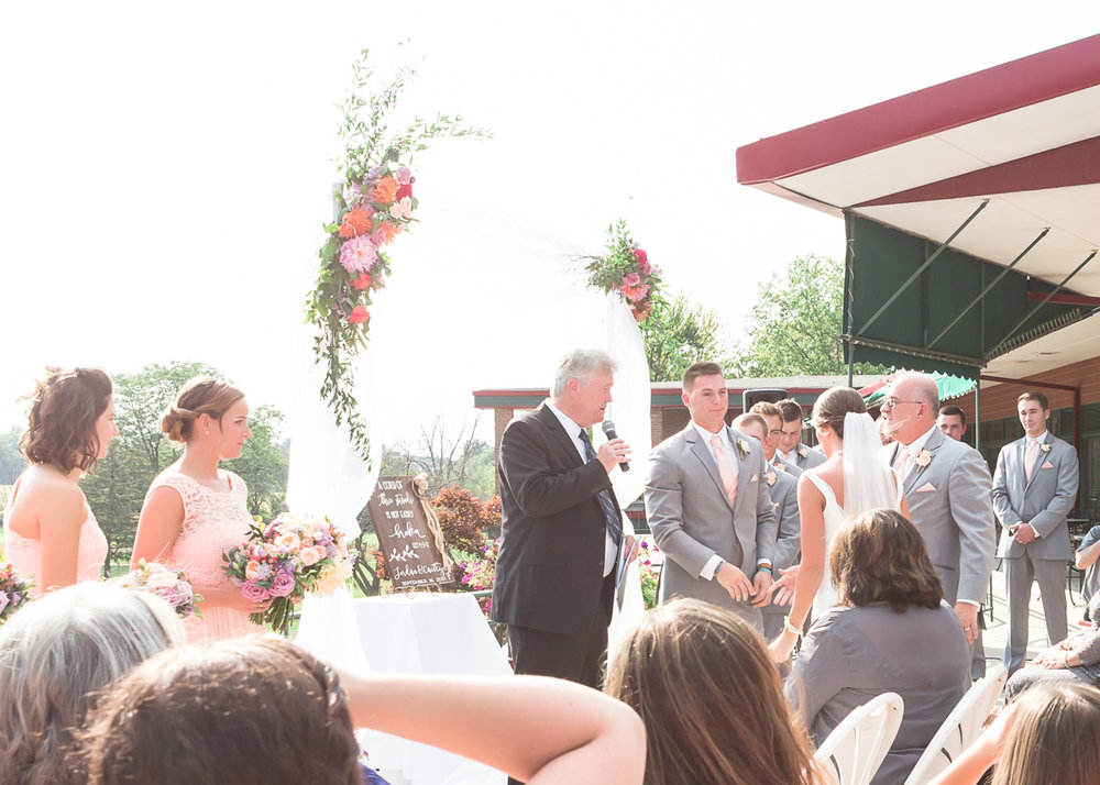 SSP fall wedding| ceremony| bridal party| peach and gray wedding