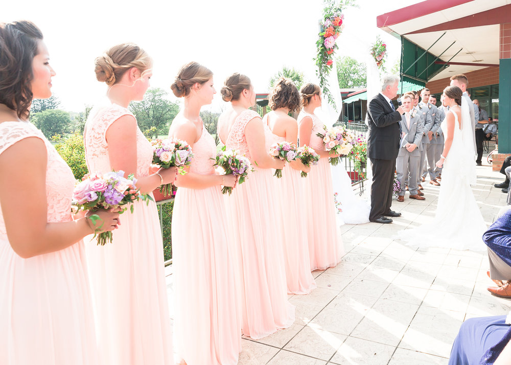 SSP fall wedding| ceremony| bridal party| peach and gray wedding