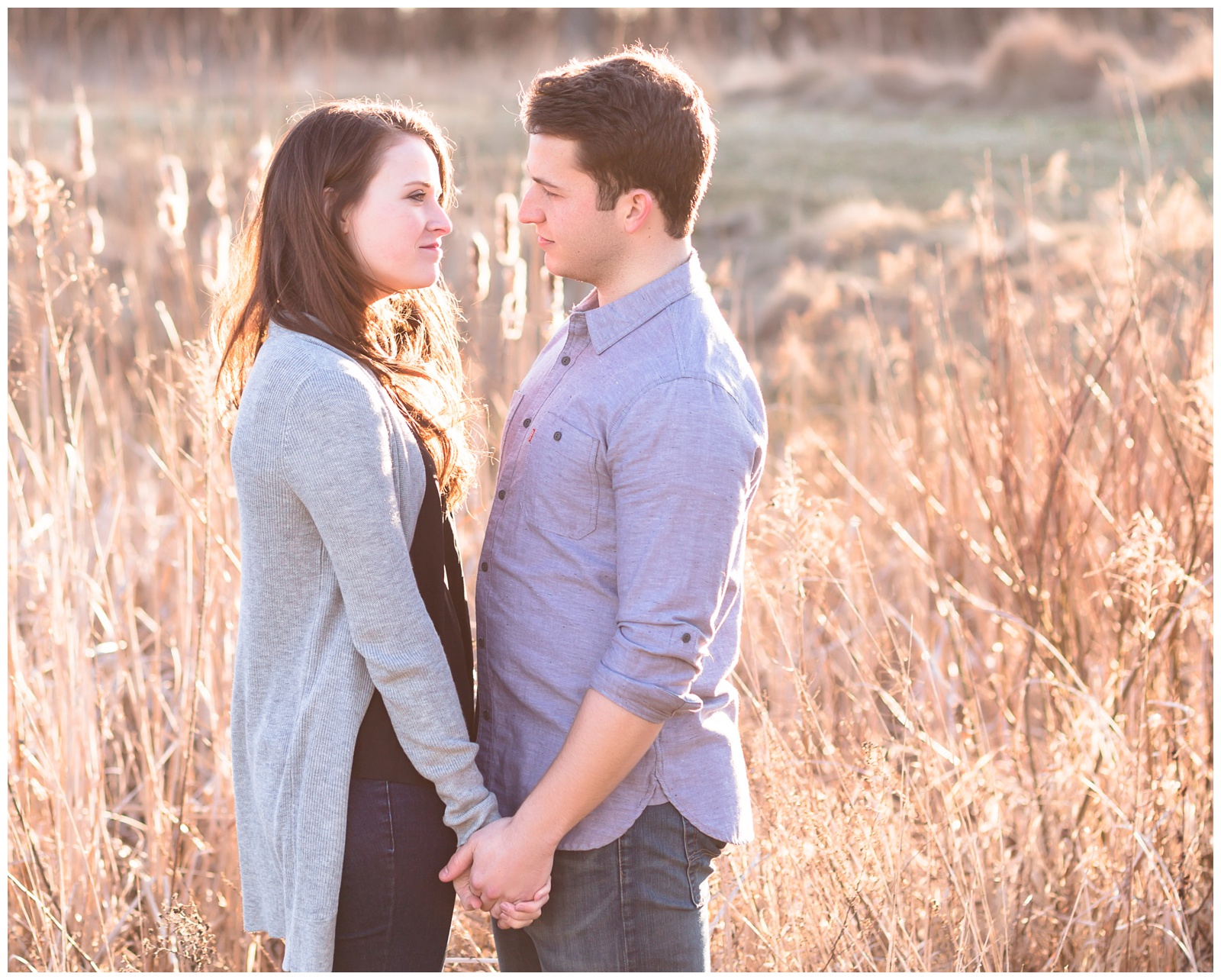Winter engagement shoot| nature setting| couple wearing gray