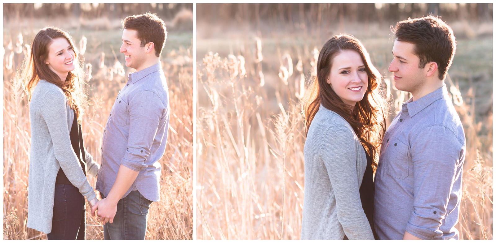 Winter engagement shoot| nature setting| couple wearing gray