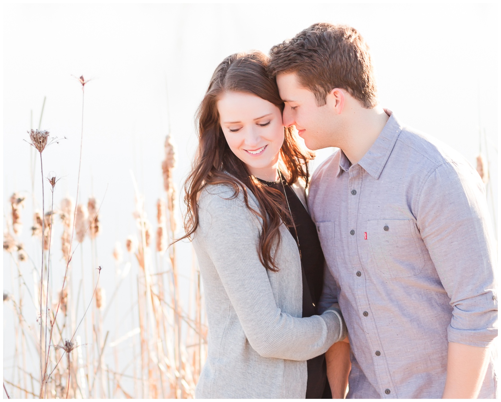 Winter engagement shoot| nature setting| couple wearing gray