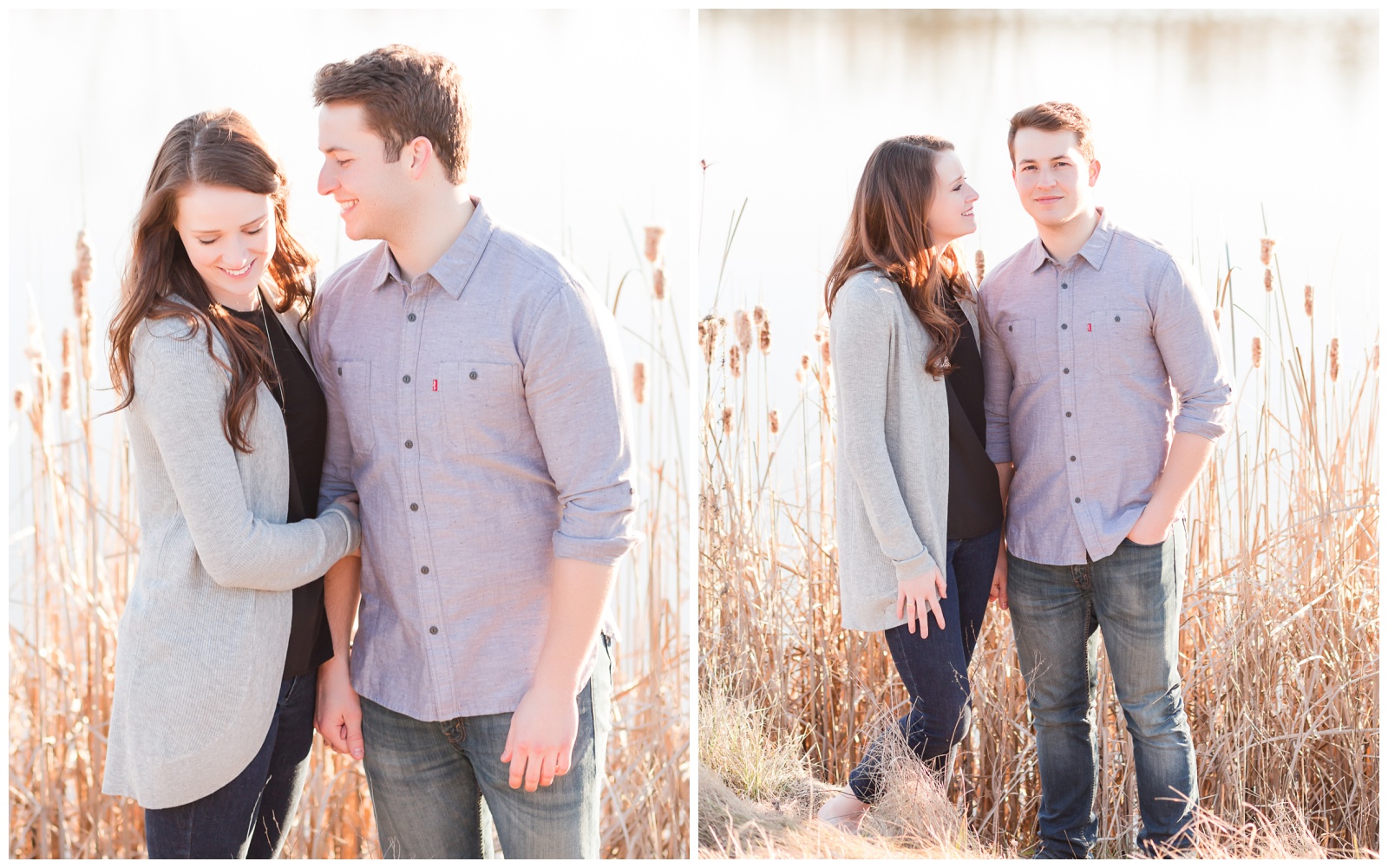 Winter engagement shoot| nature setting| couple wearing gray