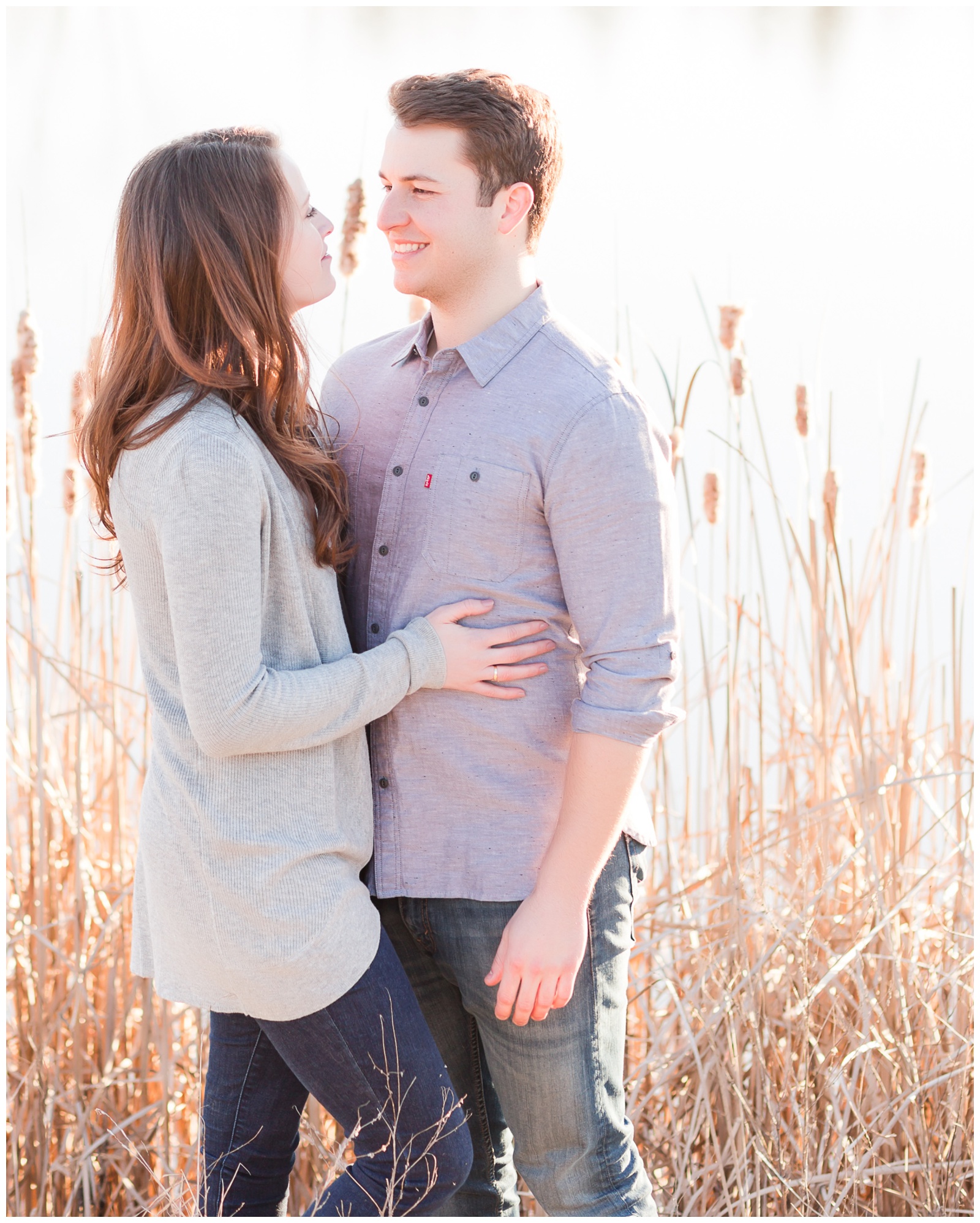 Winter engagement shoot| nature setting| couple wearing gray