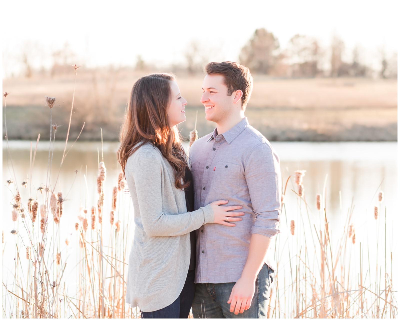 Winter engagement shoot| nature setting| couple wearing gray