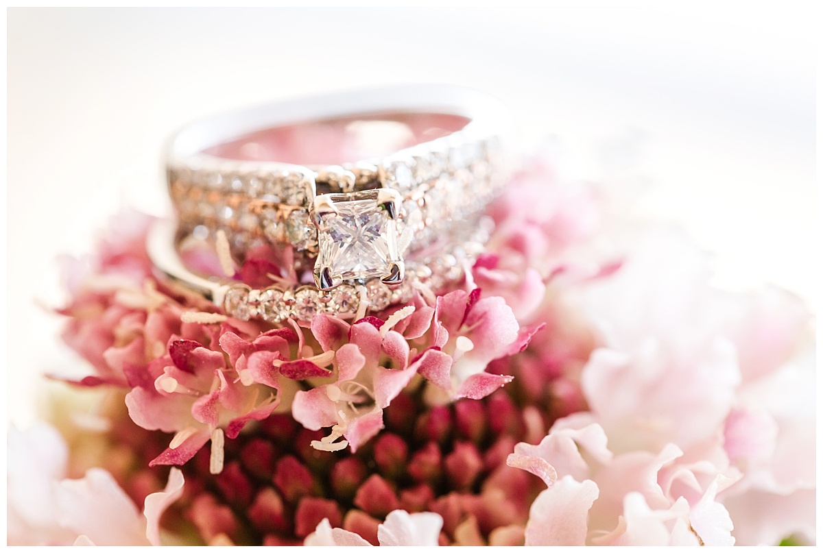 brides rings on flowers