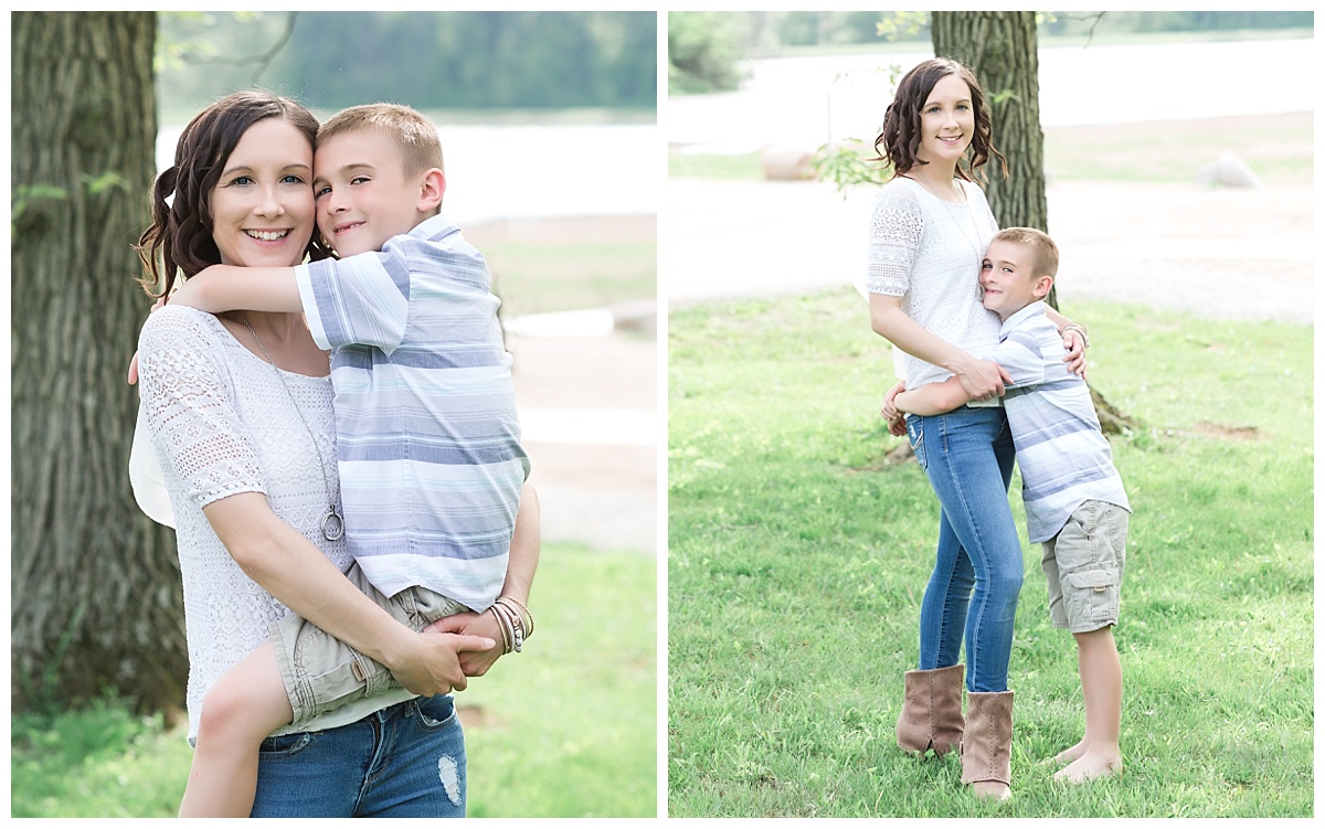 mother son in grassy area