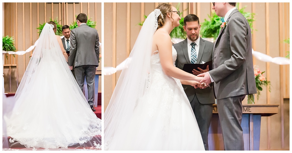 bride and groom at alter