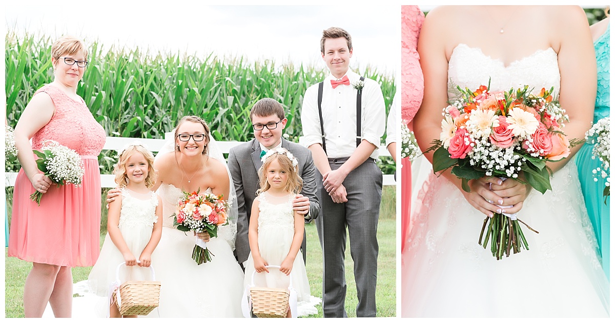 flower girls with bride and groom