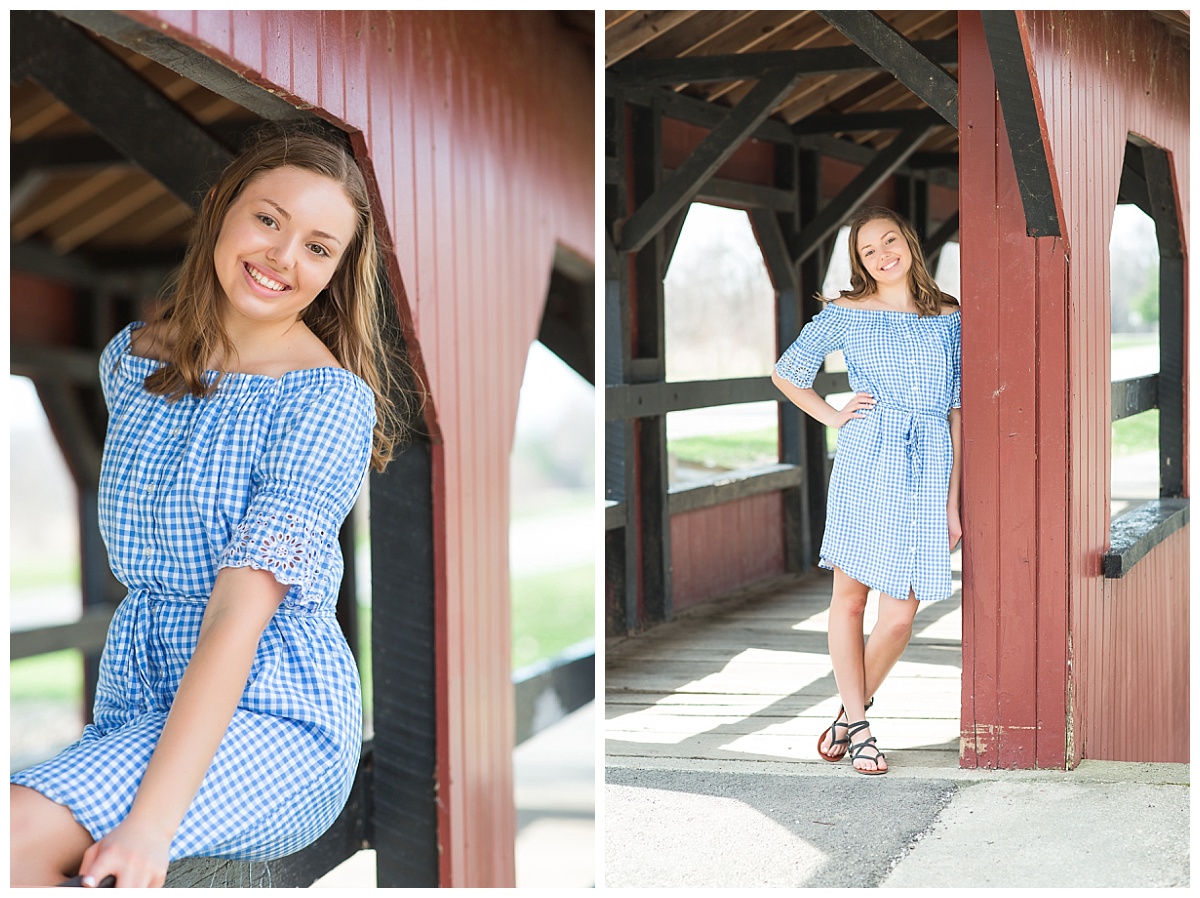 senior girl on covered bridge