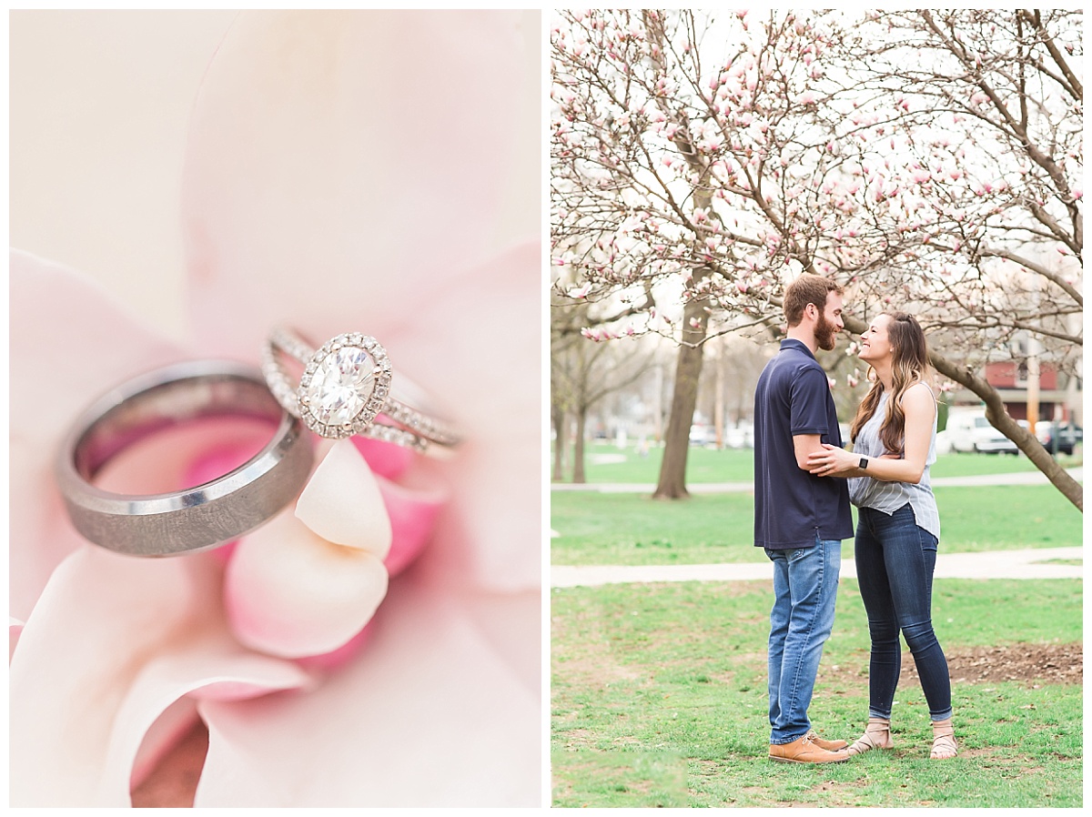 Couple standing together under tulip tree