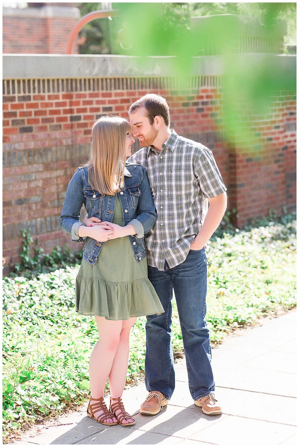 Couple beneath trees at Purdue University Engagement session