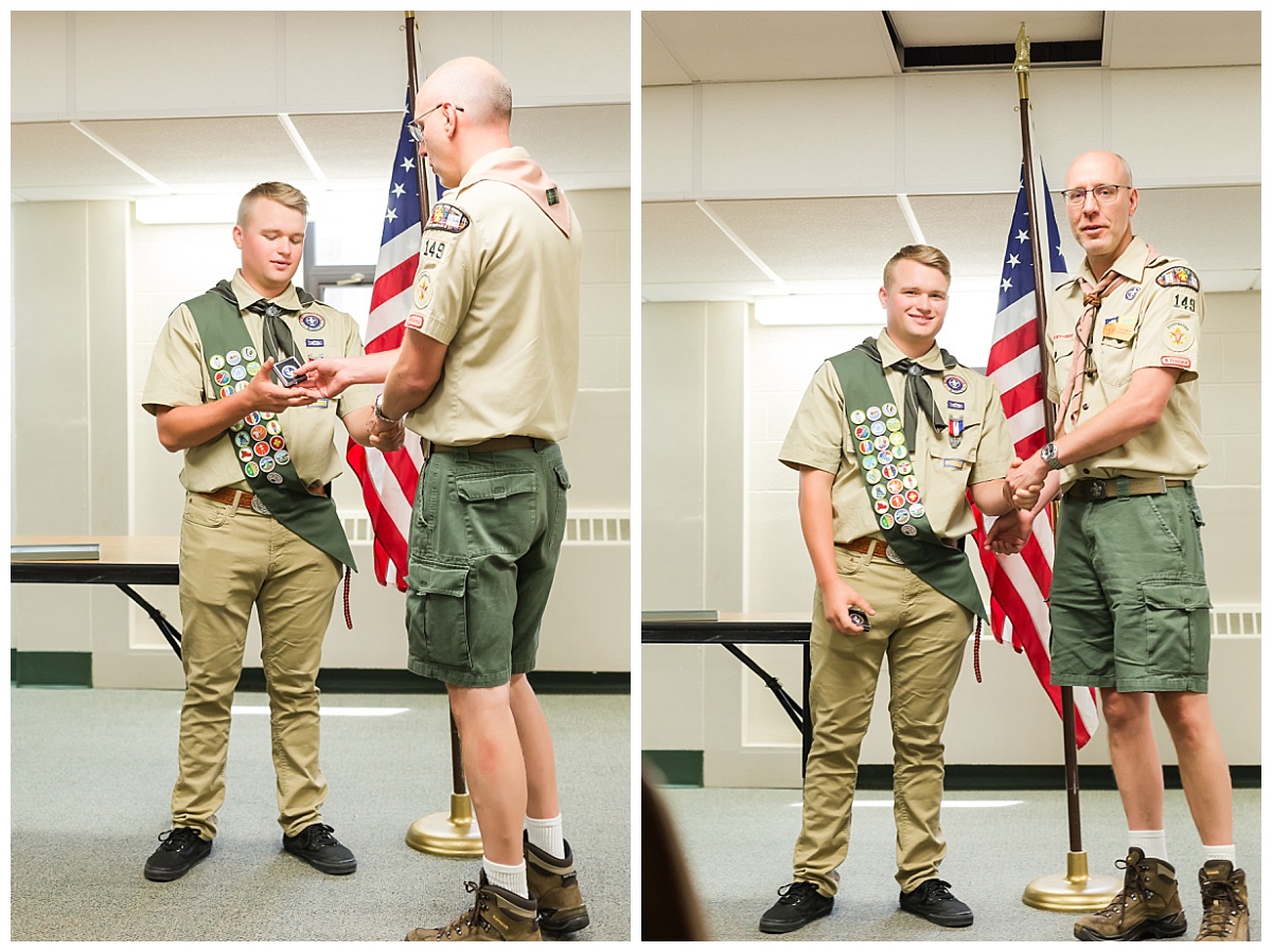 Presentation of Eagle Scout coin at Eagle Scout Ceremony photo by Simply Seeking Photography