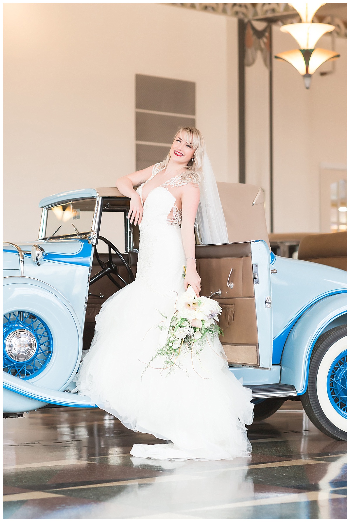 Bride at Auburn Cord Duesenberg Museum wedding photo by Simply Seeking Photography
