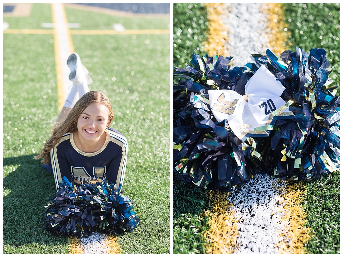 Senior cheerleader on football field photo by Simply Seeking Photography