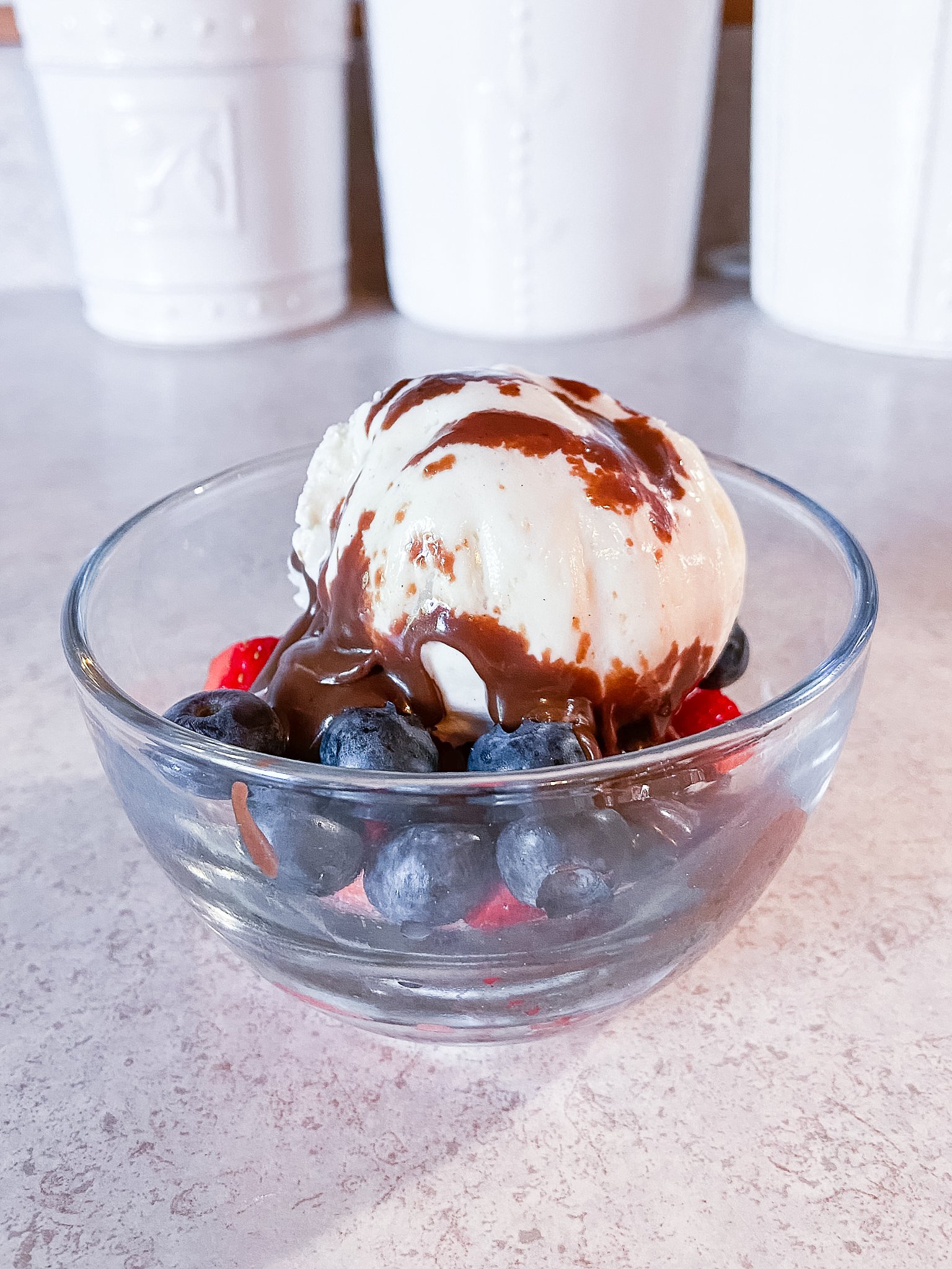 hot fudge sauce over ice cream