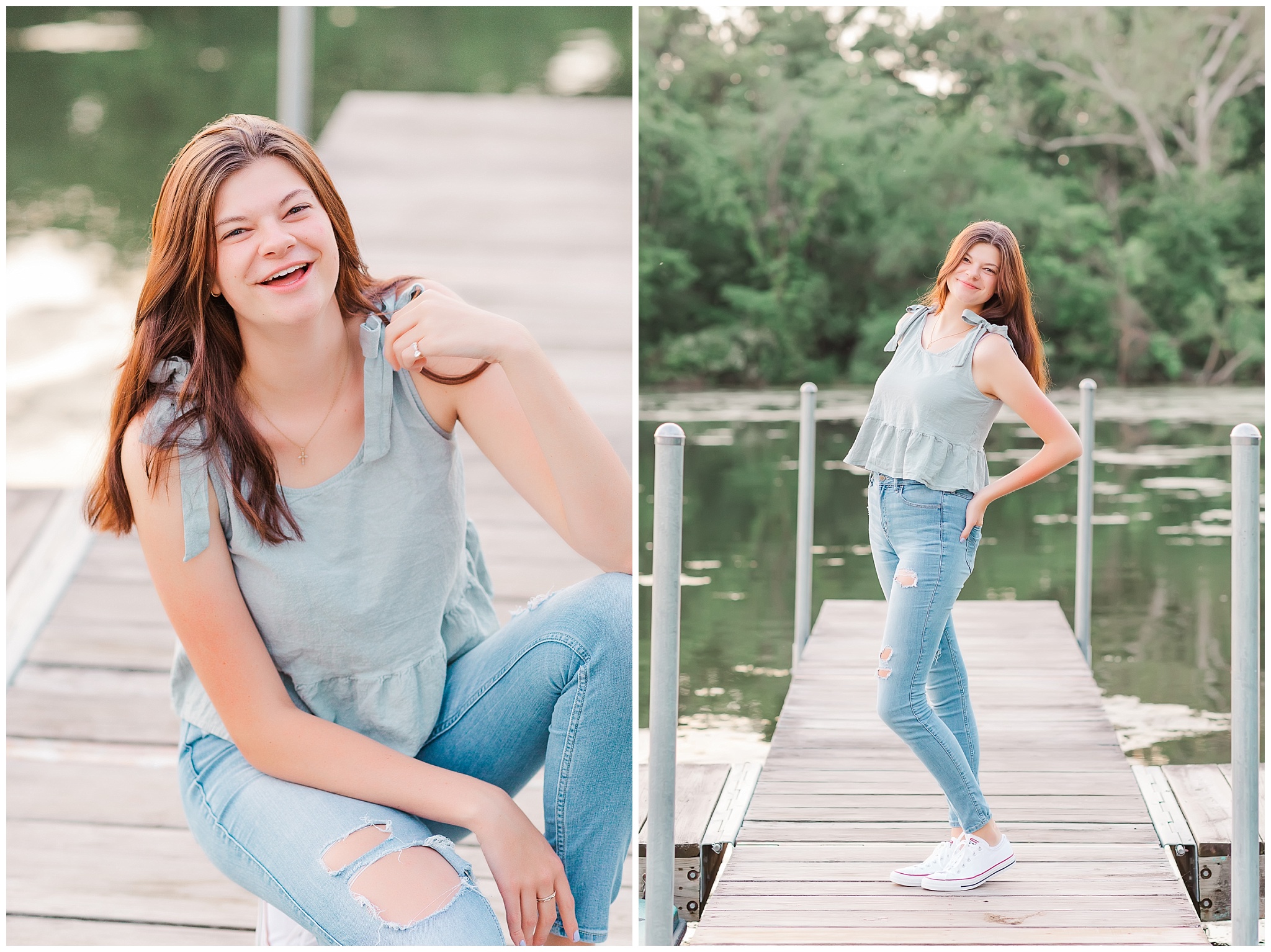 senior girl posed on dock