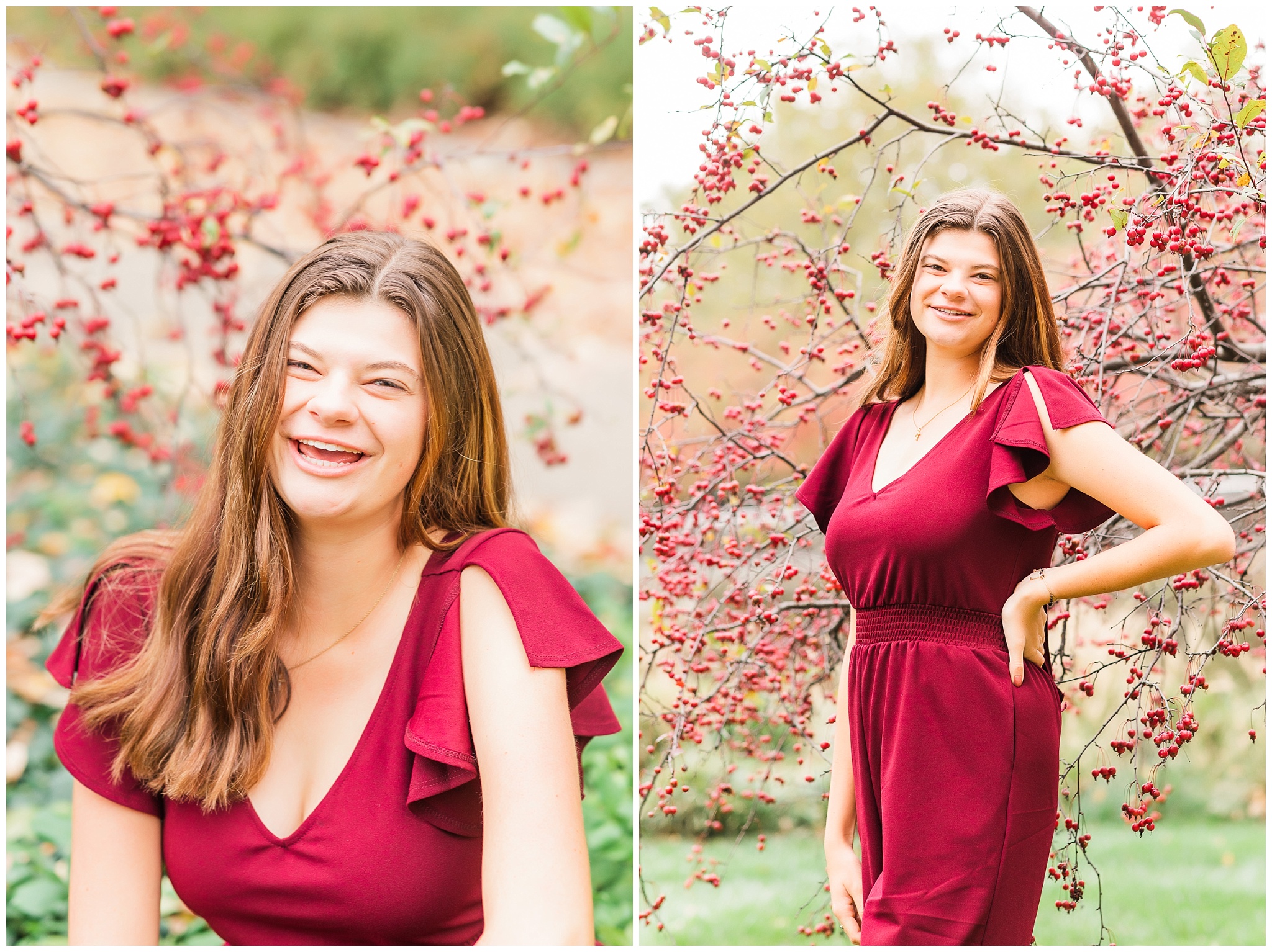 senior girl at Headwaters Park downtown Fort Wayne with fall foilage