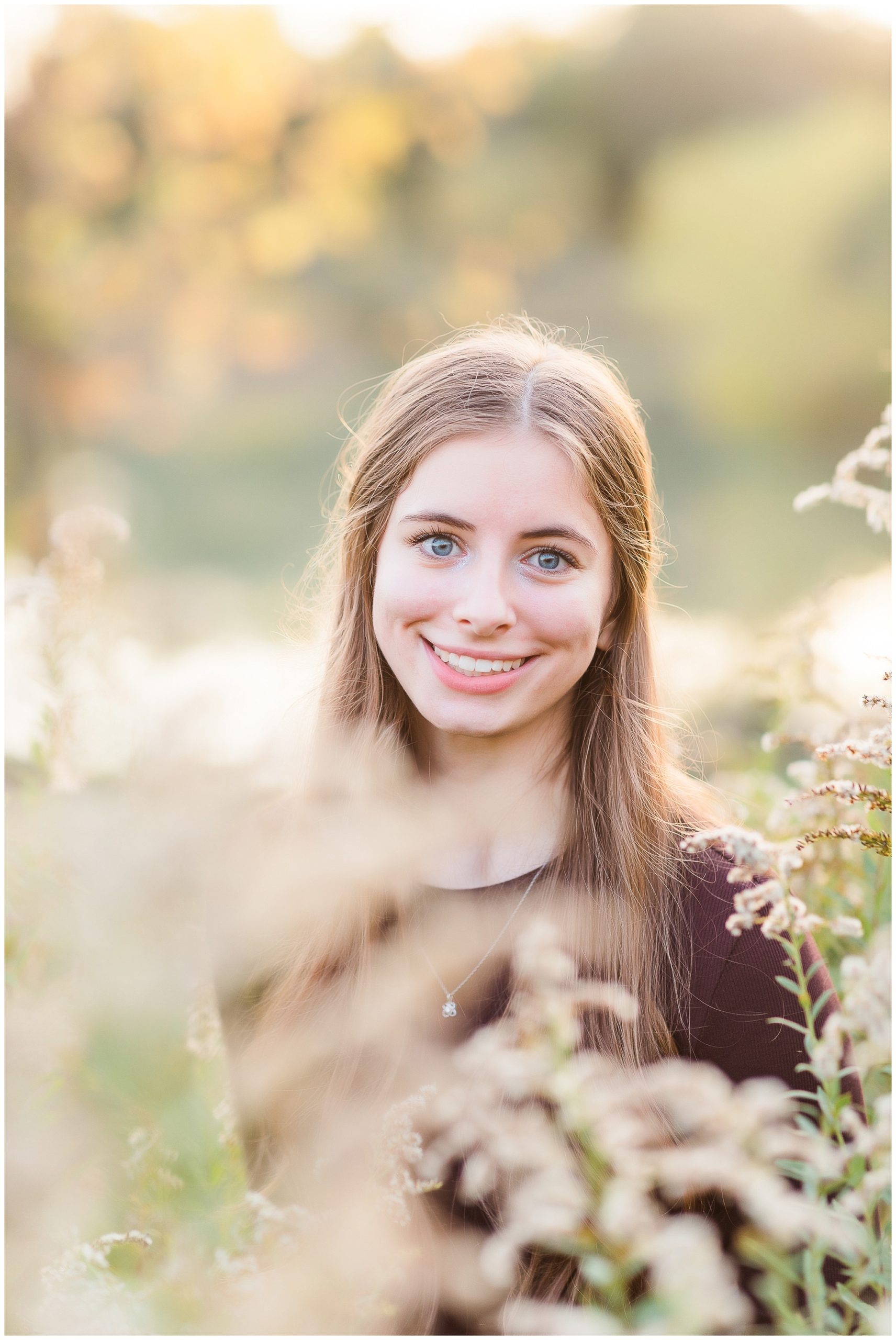 Senior girl in tall grasses at Metea Park Fall Senior Session